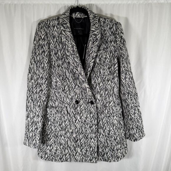 New Banana Republic Jacket Women's Small White Black 2 Button Front Cotton Blend - Picture 1 of 14